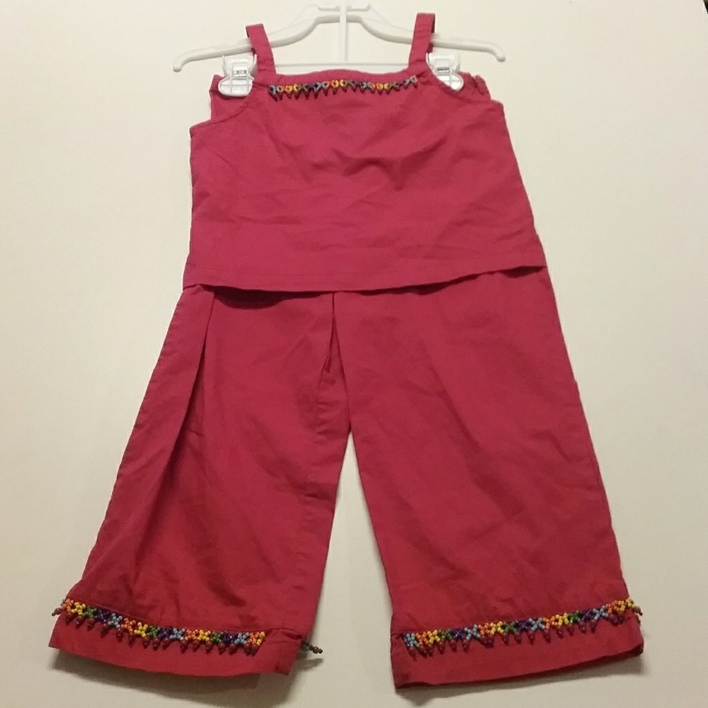 Girl Size 7 Summer Set with Beaded Trim crop top crop pants